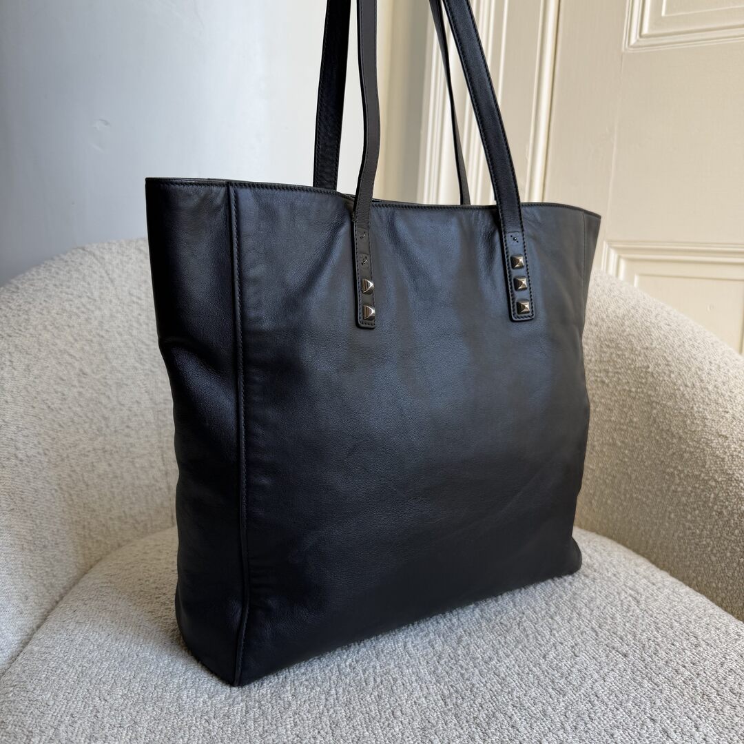 Miu Miu Vitello Stud Black Leather Tote Bag