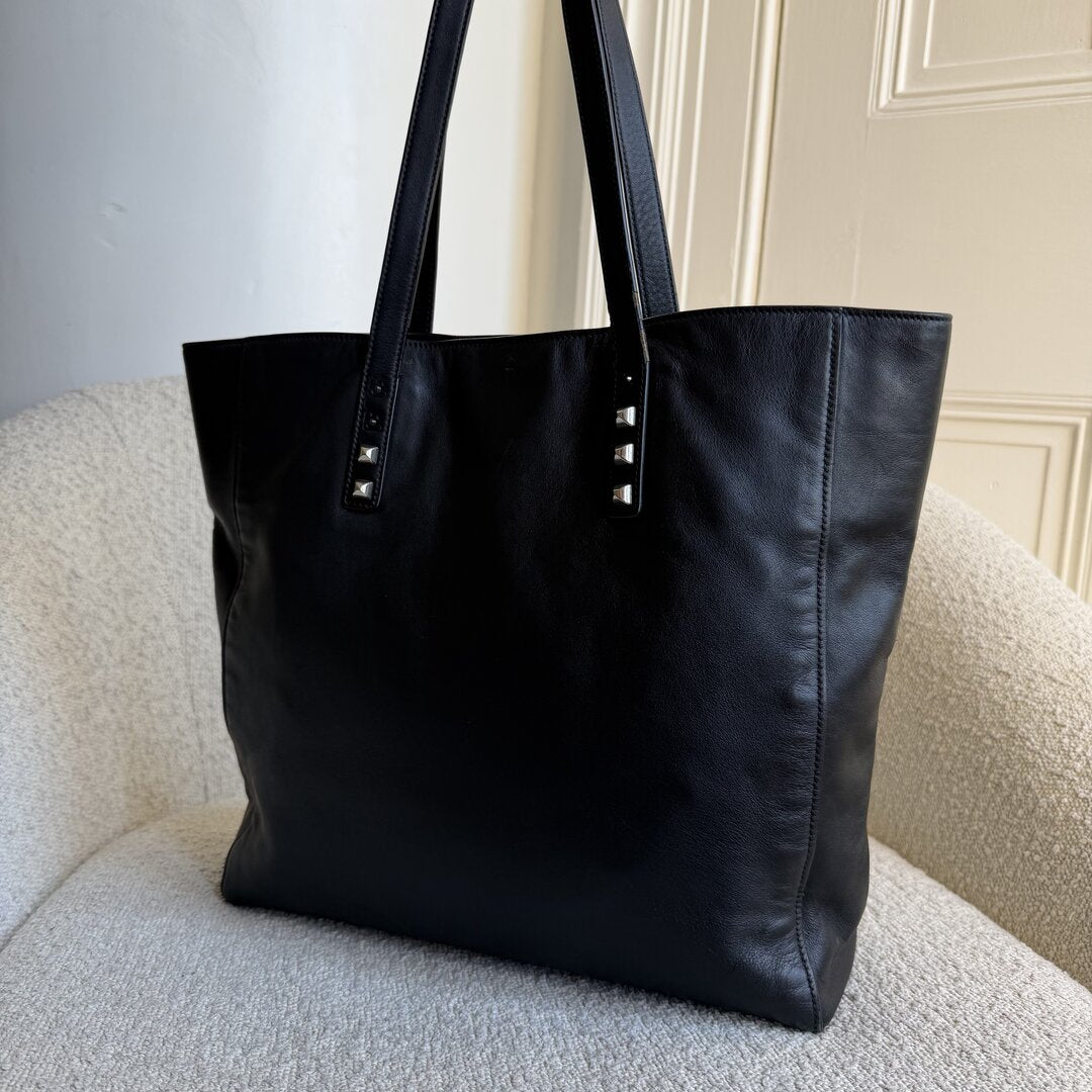 Miu Miu Vitello Stud Black Leather Tote Bag