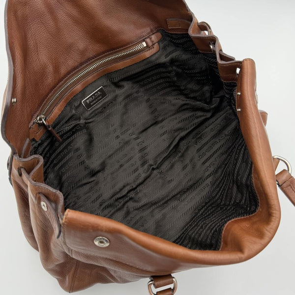 Prada Vitello Easy Leather Brown Shoulder Bag