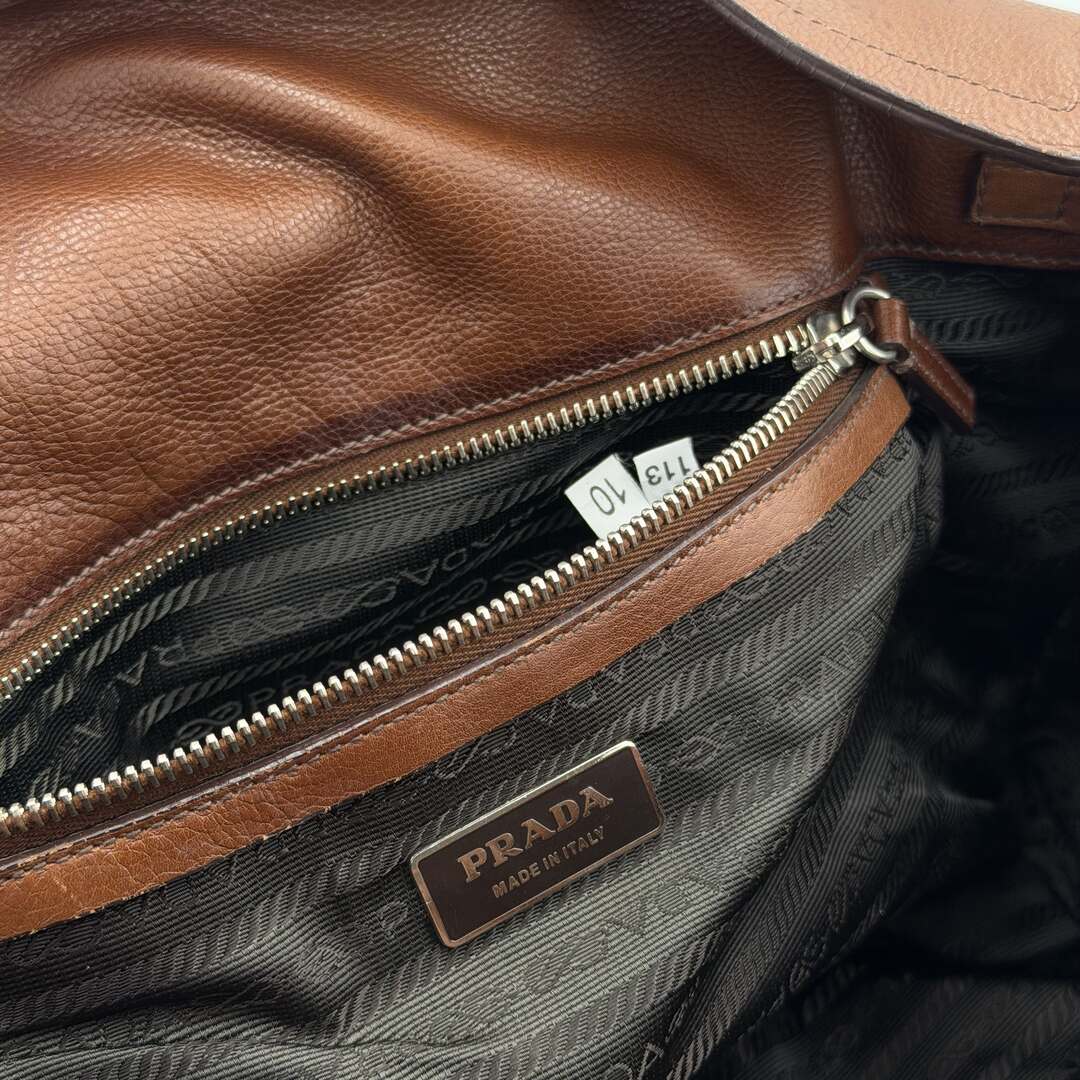 Prada Vitello Easy Leather Brown Shoulder Bag