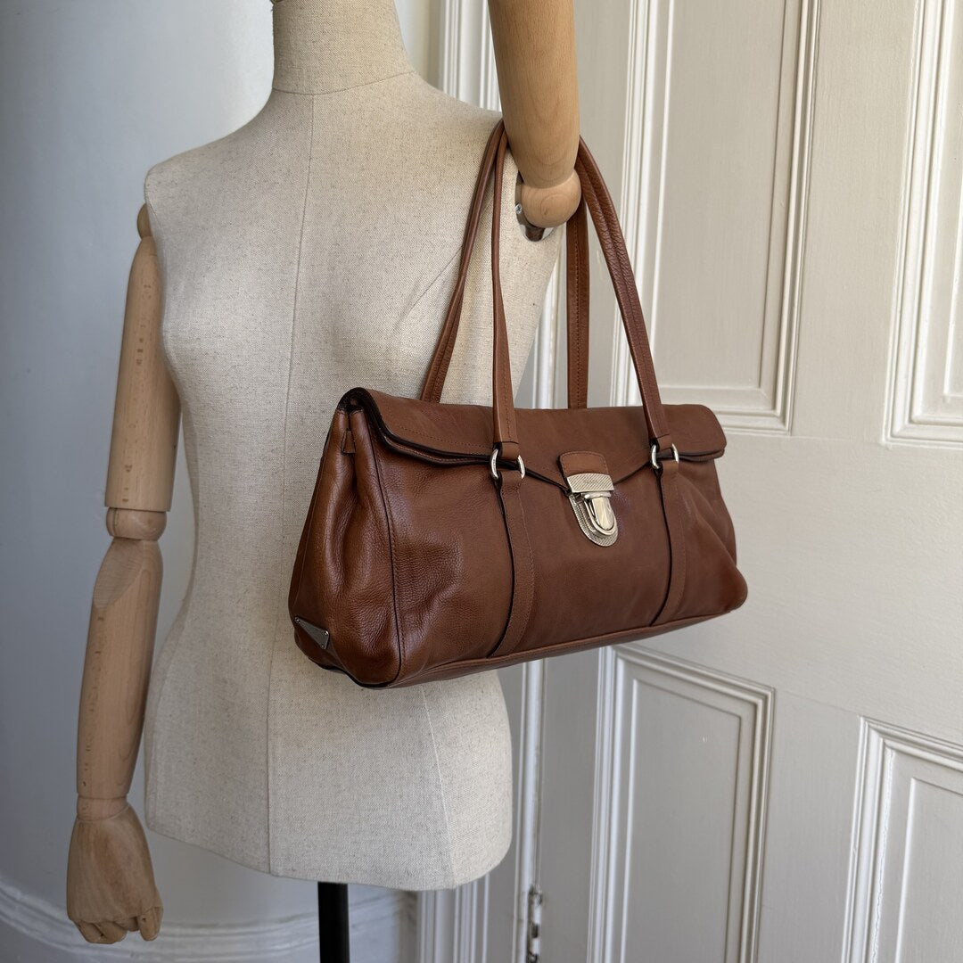 Prada Vitello Easy Leather Brown Shoulder Bag