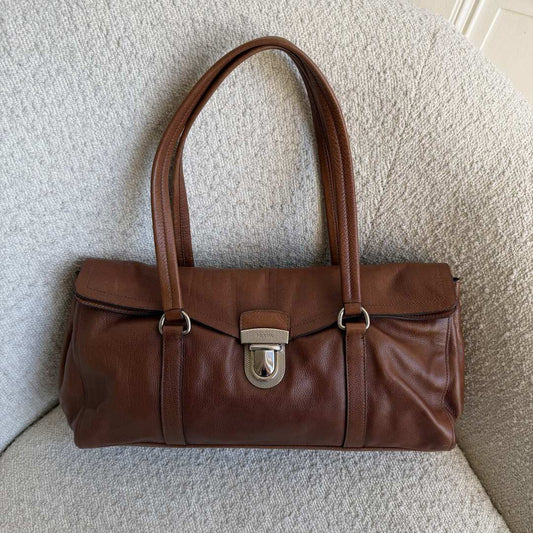 Prada Vitello Easy Leather Brown Shoulder Bag