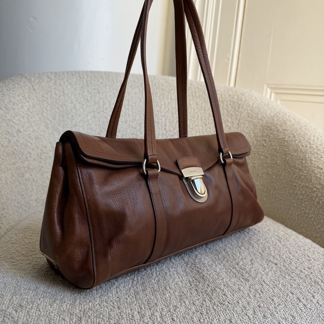 Prada Vitello Easy Leather Brown Shoulder Bag