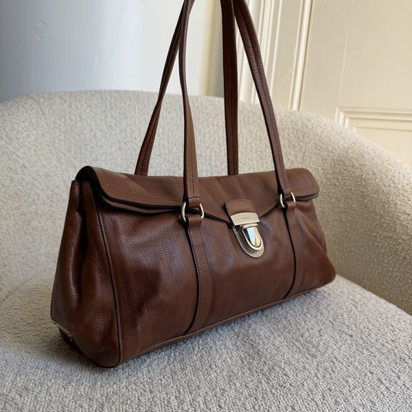 Prada Vitello Easy Leather Brown Shoulder Bag