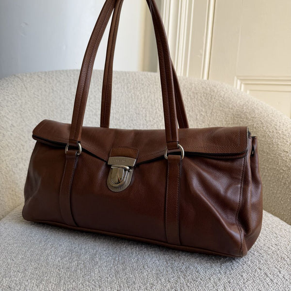 Prada Vitello Easy Leather Brown Shoulder Bag
