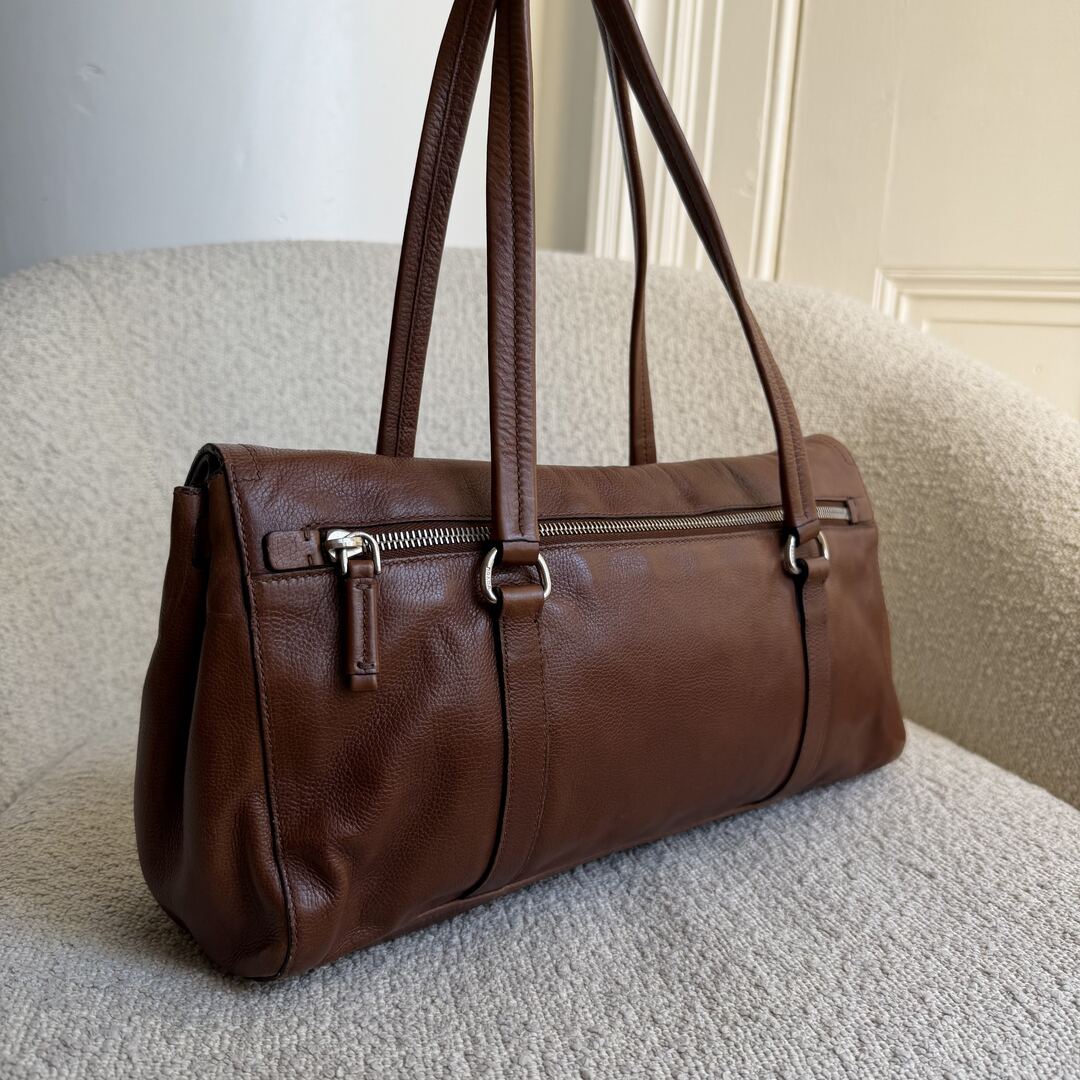 Prada Vitello Easy Leather Brown Shoulder Bag