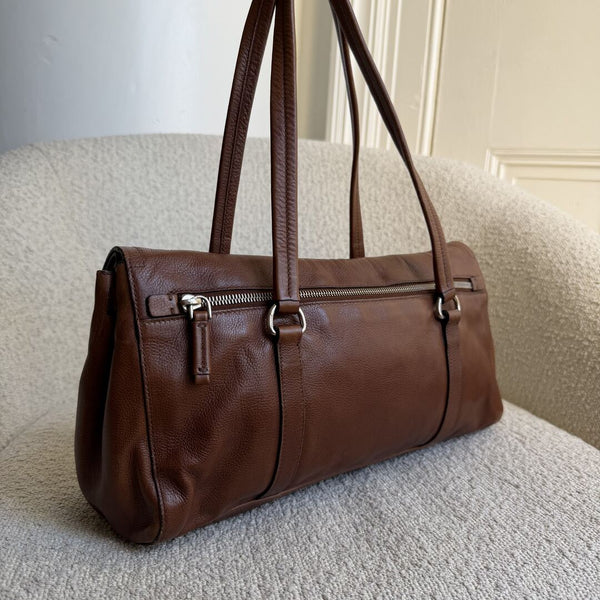 Prada Vitello Easy Leather Brown Shoulder Bag