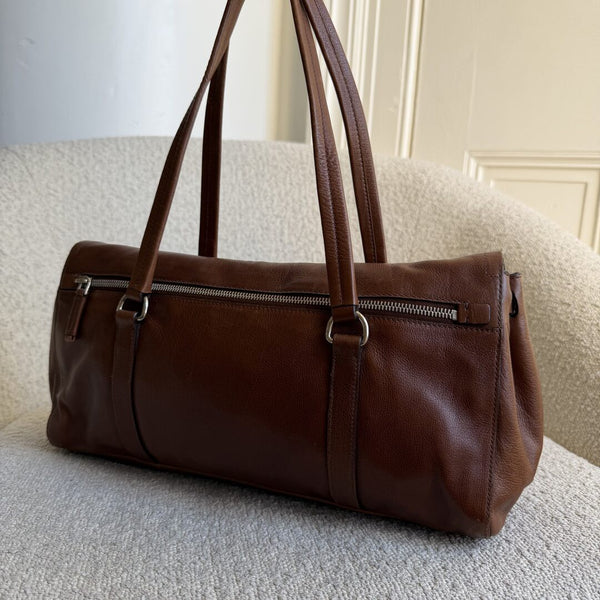 Prada Vitello Easy Leather Brown Shoulder Bag