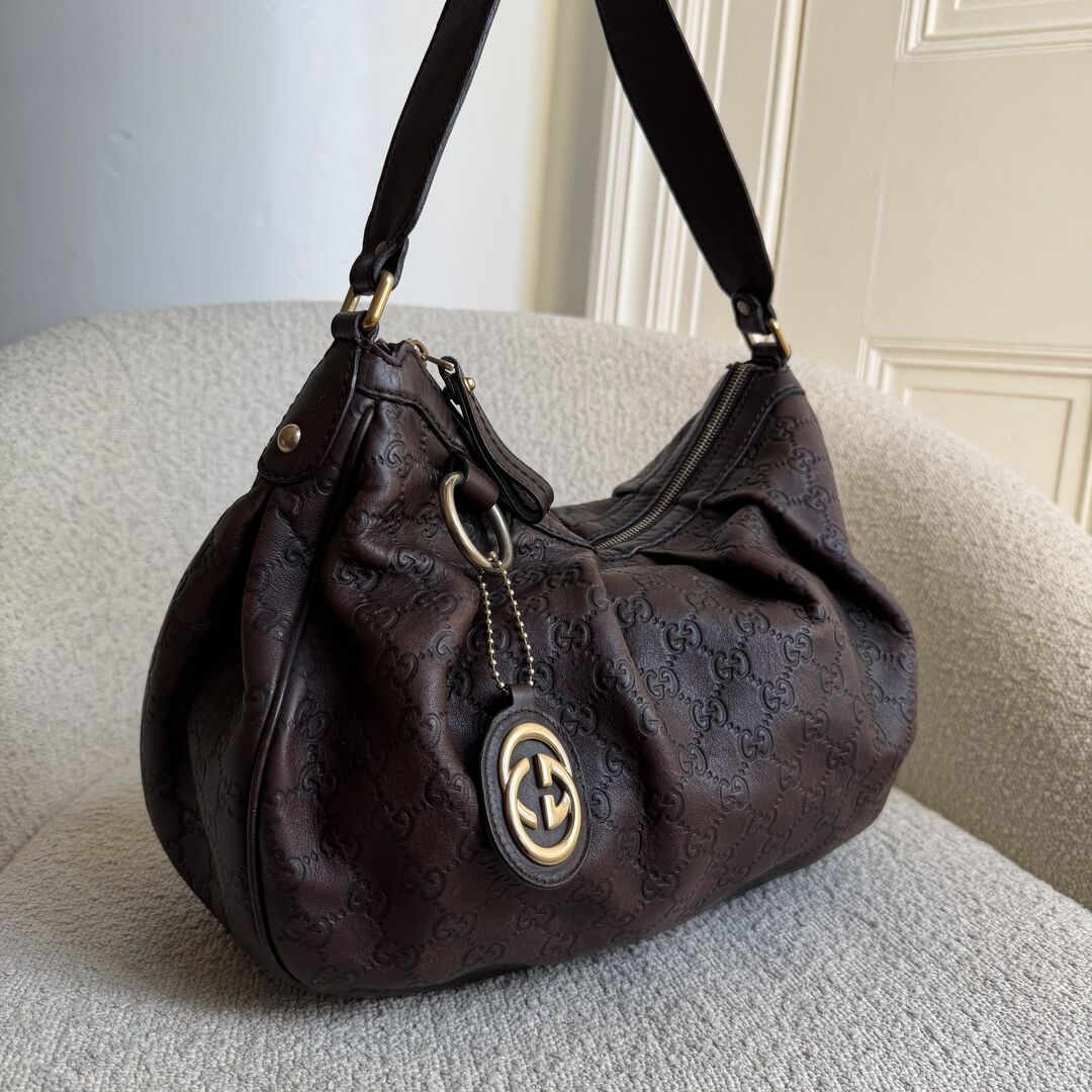 Gucci Guccissima Sukey Leather Brown Tote Bag