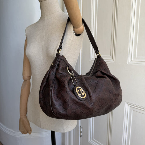 Gucci Guccissima Sukey Leather Brown Tote Bag