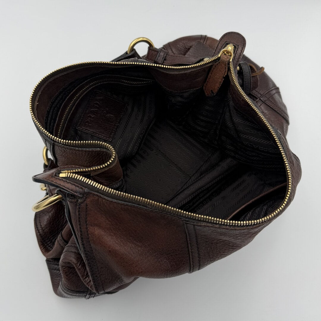 Prada Vitello Daino Brown Leather Shoulder Bag