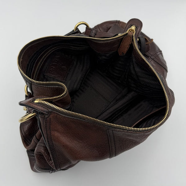 Prada Vitello Daino Brown Leather Shoulder Bag
