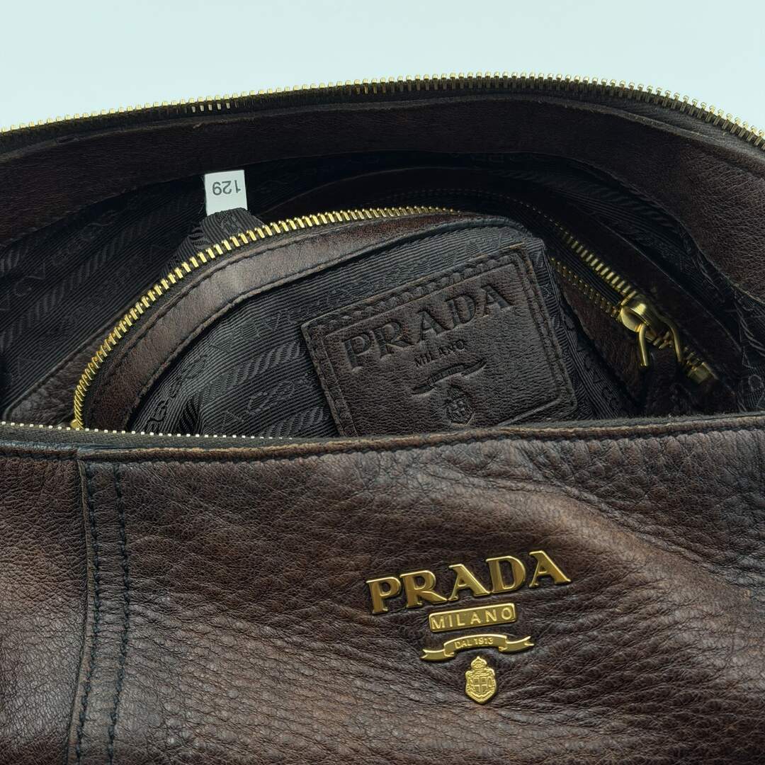 Prada Vitello Daino Brown Leather Shoulder Bag