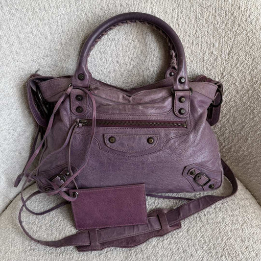 2003 Balenciaga The Town Leather Purple Handbag
