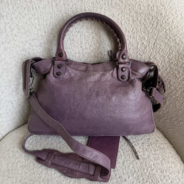 2003 Balenciaga The Town Leather Purple Handbag