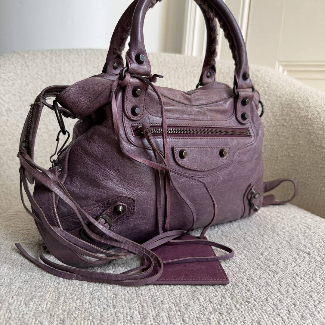 2003 Balenciaga The Town Leather Purple Handbag