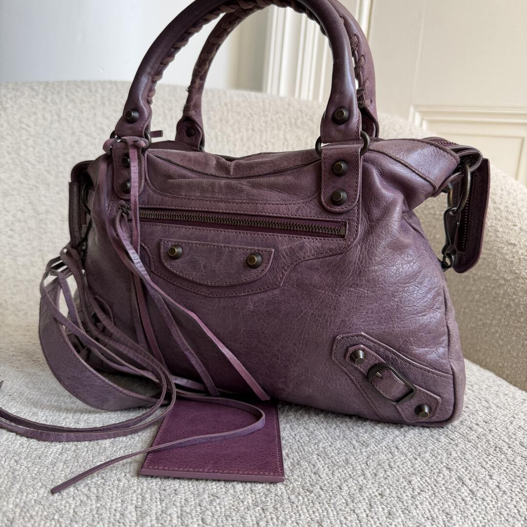 2003 Balenciaga The Town Leather Purple Handbag