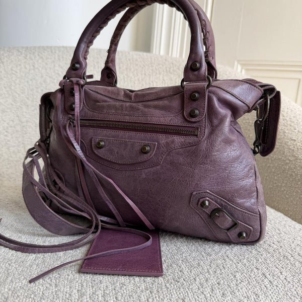 2003 Balenciaga The Town Leather Purple Handbag