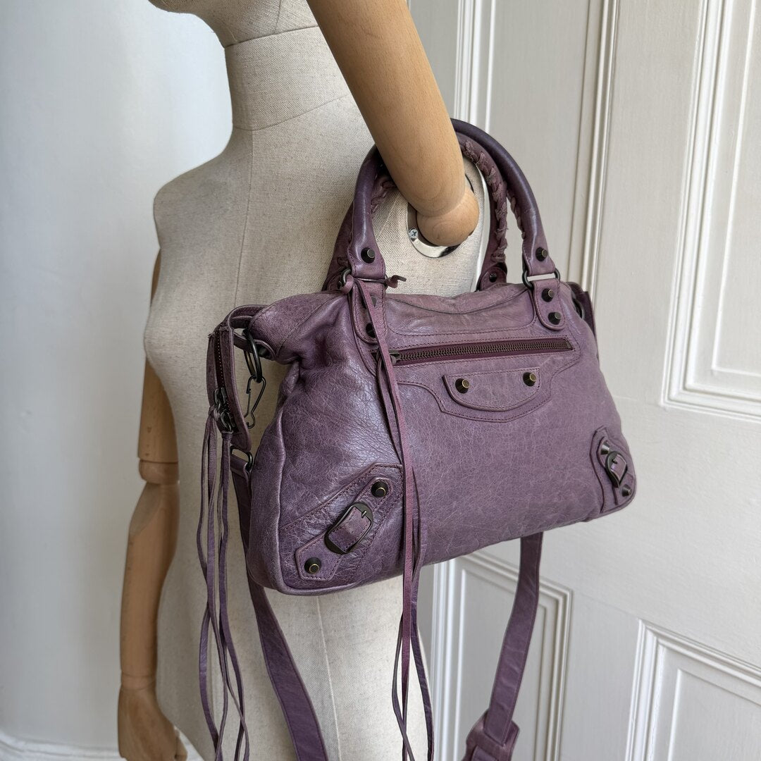 2003 Balenciaga The Town Leather Purple Handbag