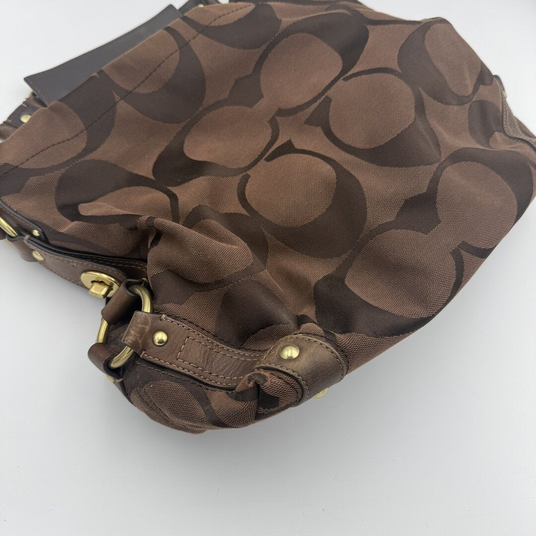 Coach Signature Brown Studded Shoulder Bag