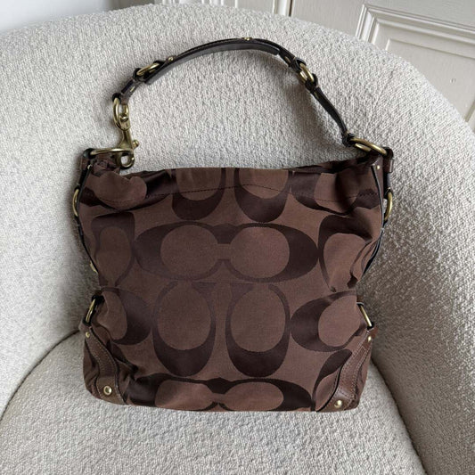 Coach Signature Brown Studded Shoulder Bag