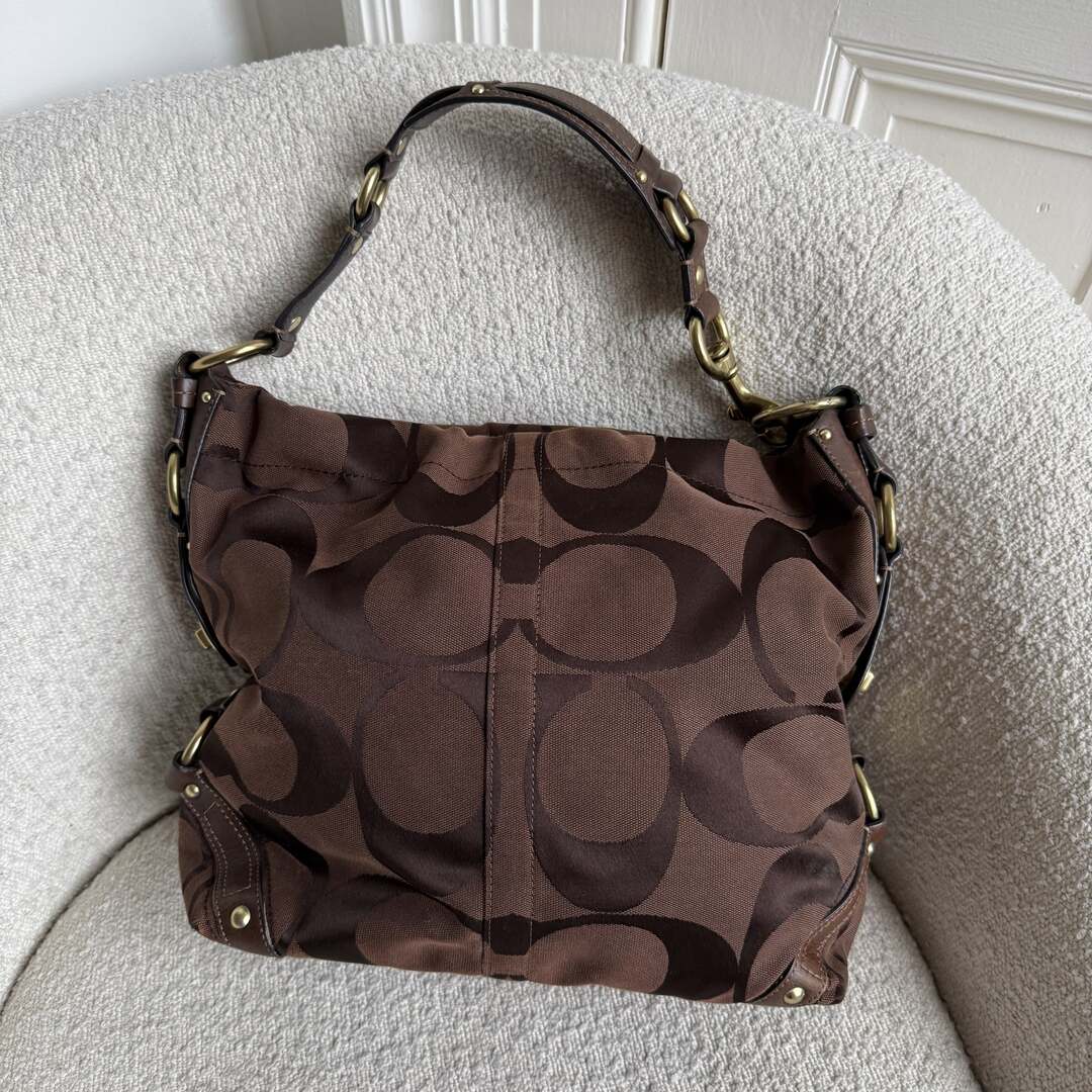 Coach Signature Brown Studded Shoulder Bag