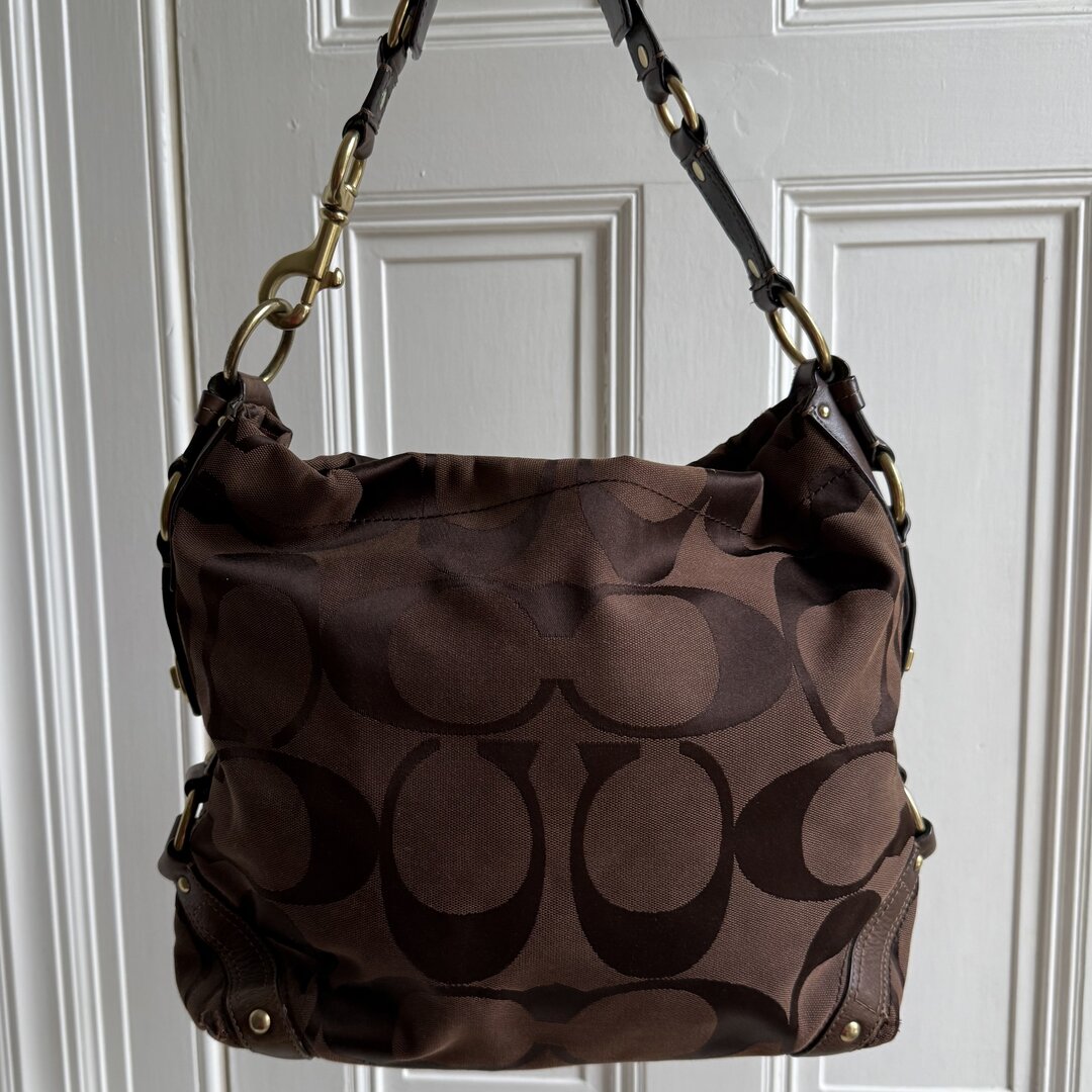 Coach Signature Brown Studded Shoulder Bag