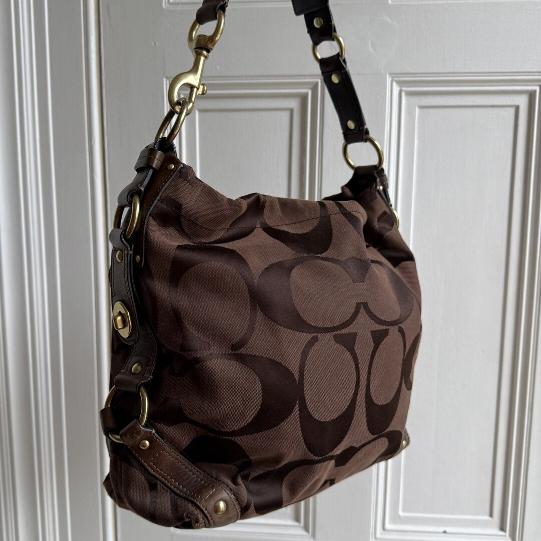 Coach Signature Brown Studded Shoulder Bag