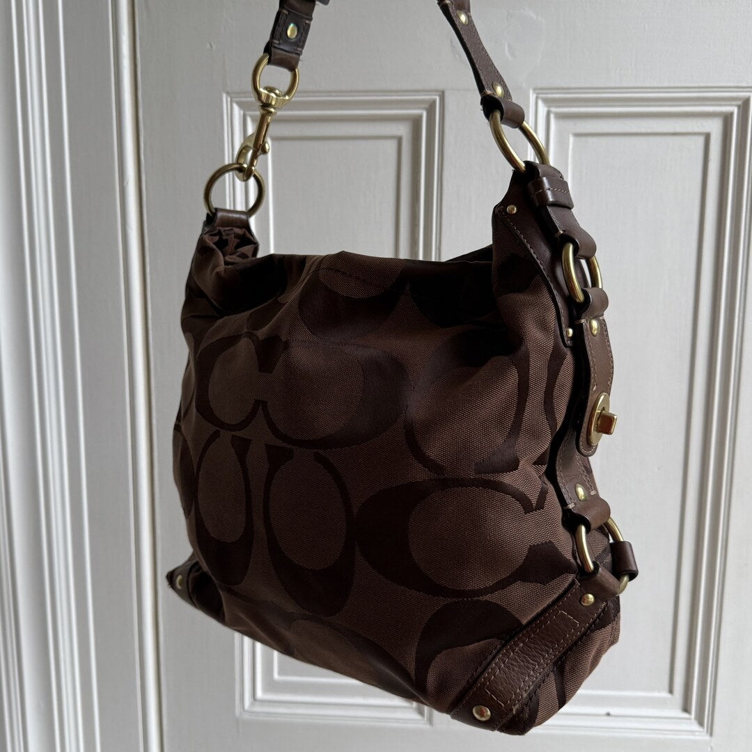 Coach Signature Brown Studded Shoulder Bag