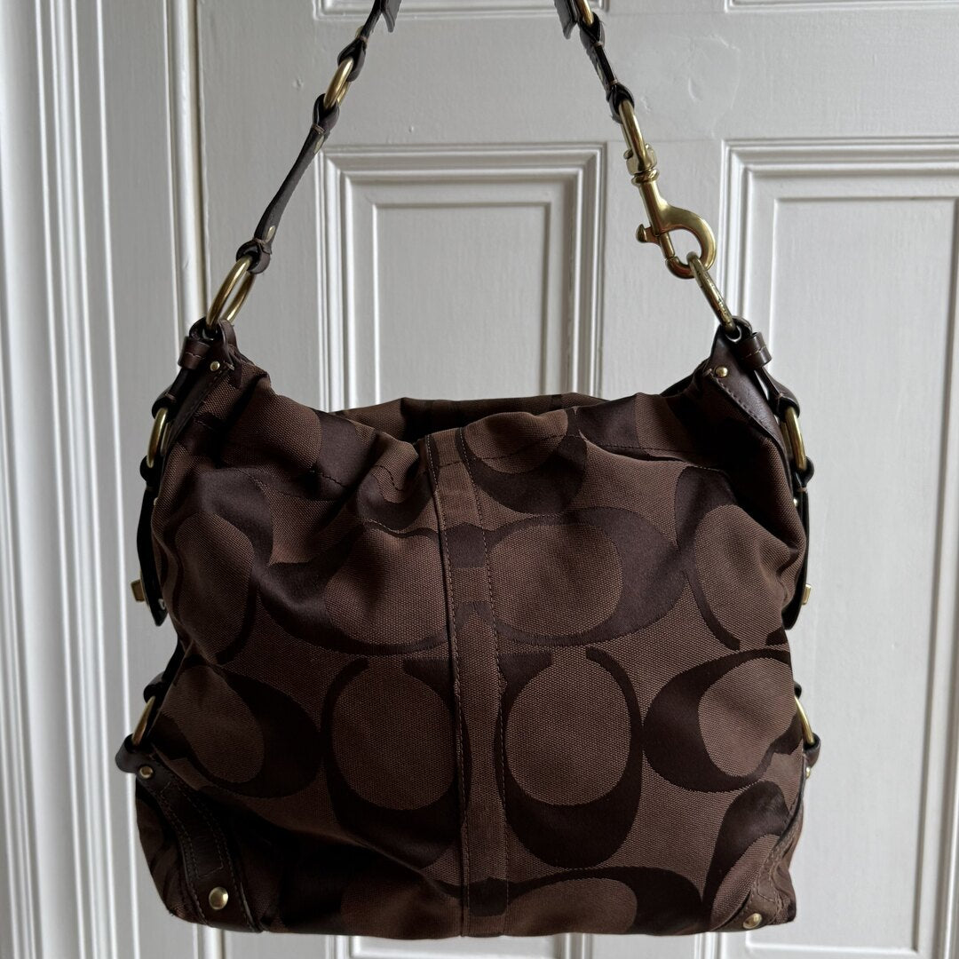 Coach Signature Brown Studded Shoulder Bag