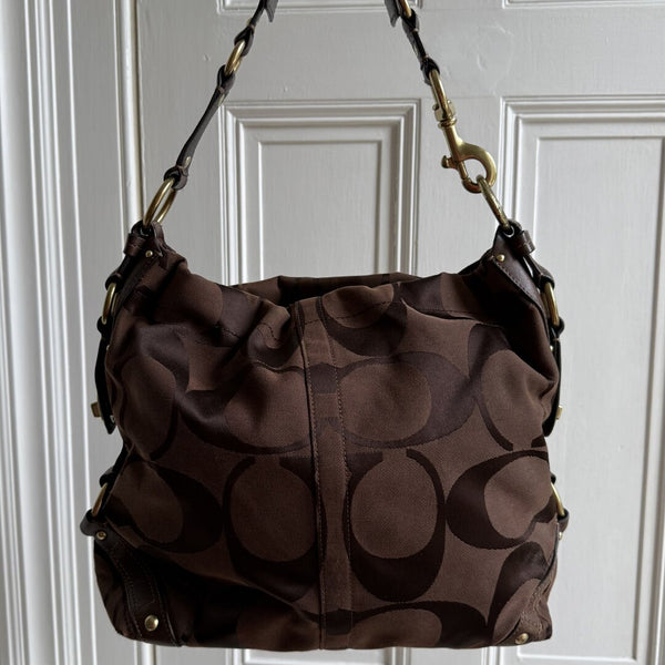 Coach Signature Brown Studded Shoulder Bag