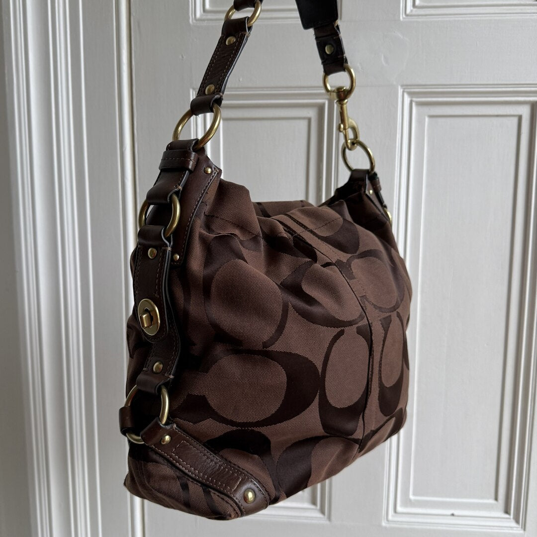 Coach Signature Brown Studded Shoulder Bag