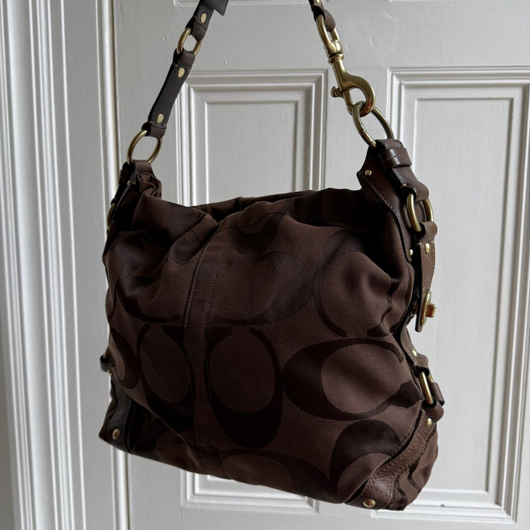 Coach Signature Brown Studded Shoulder Bag