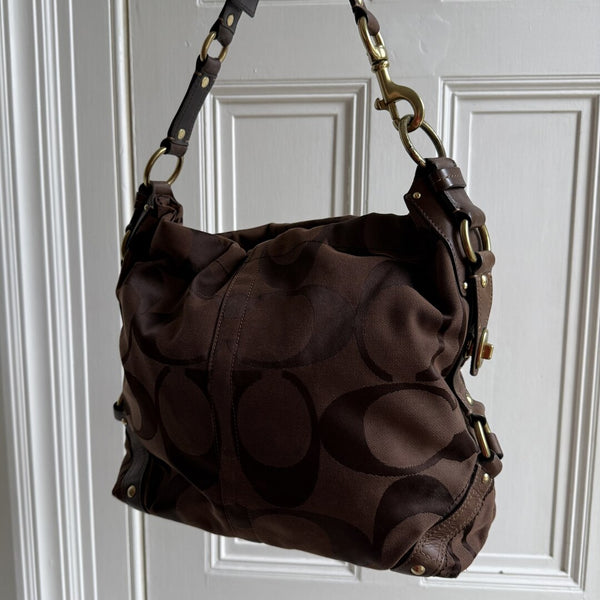 Coach Signature Brown Studded Shoulder Bag