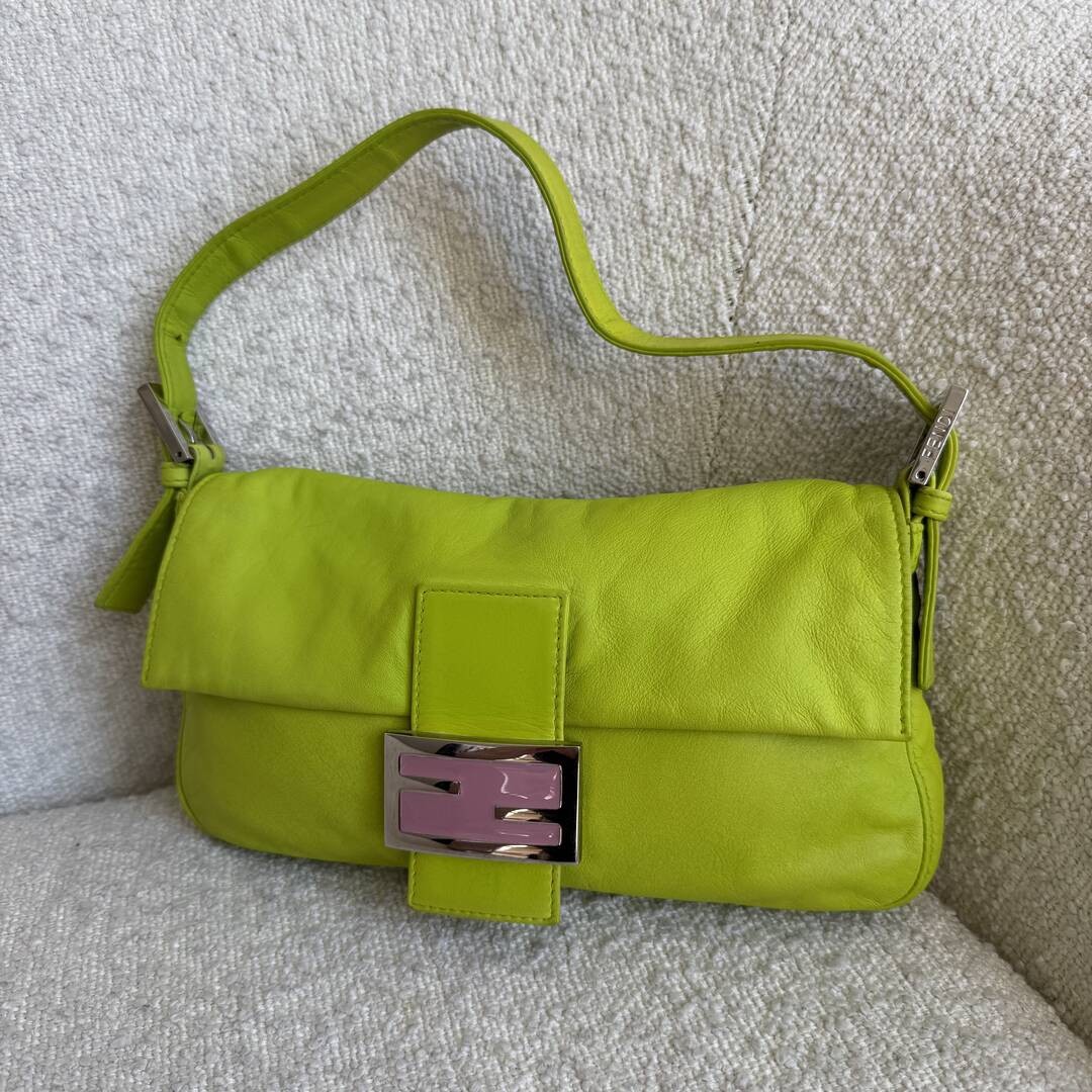 Fendi Mamma Baguette Green Leather Shoulder Bag
