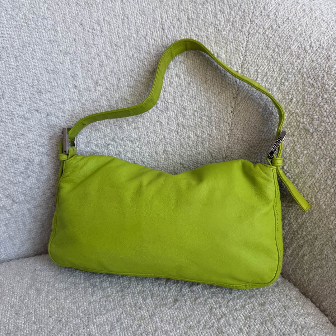 Fendi Mamma Baguette Green Leather Shoulder Bag