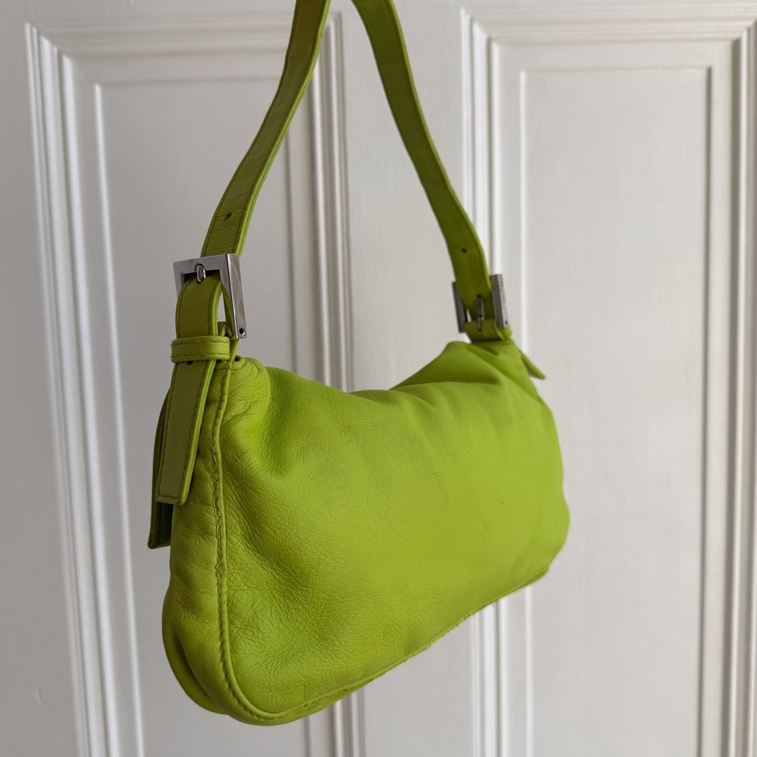 Fendi Mamma Baguette Green Leather Shoulder Bag