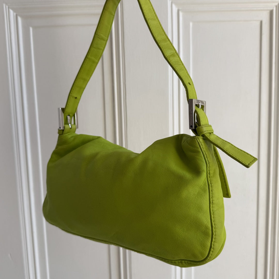 Fendi Mamma Baguette Green Leather Shoulder Bag