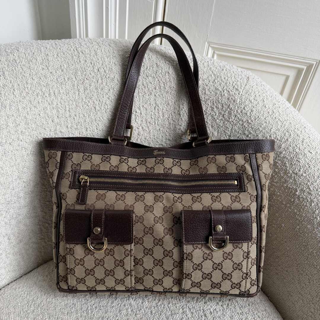 Gucci GG Canvas Abbey D-Ring Pocket Brown Tote Bag