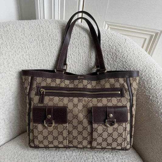 Gucci GG Canvas Abbey D-Ring Pocket Brown Tote Bag