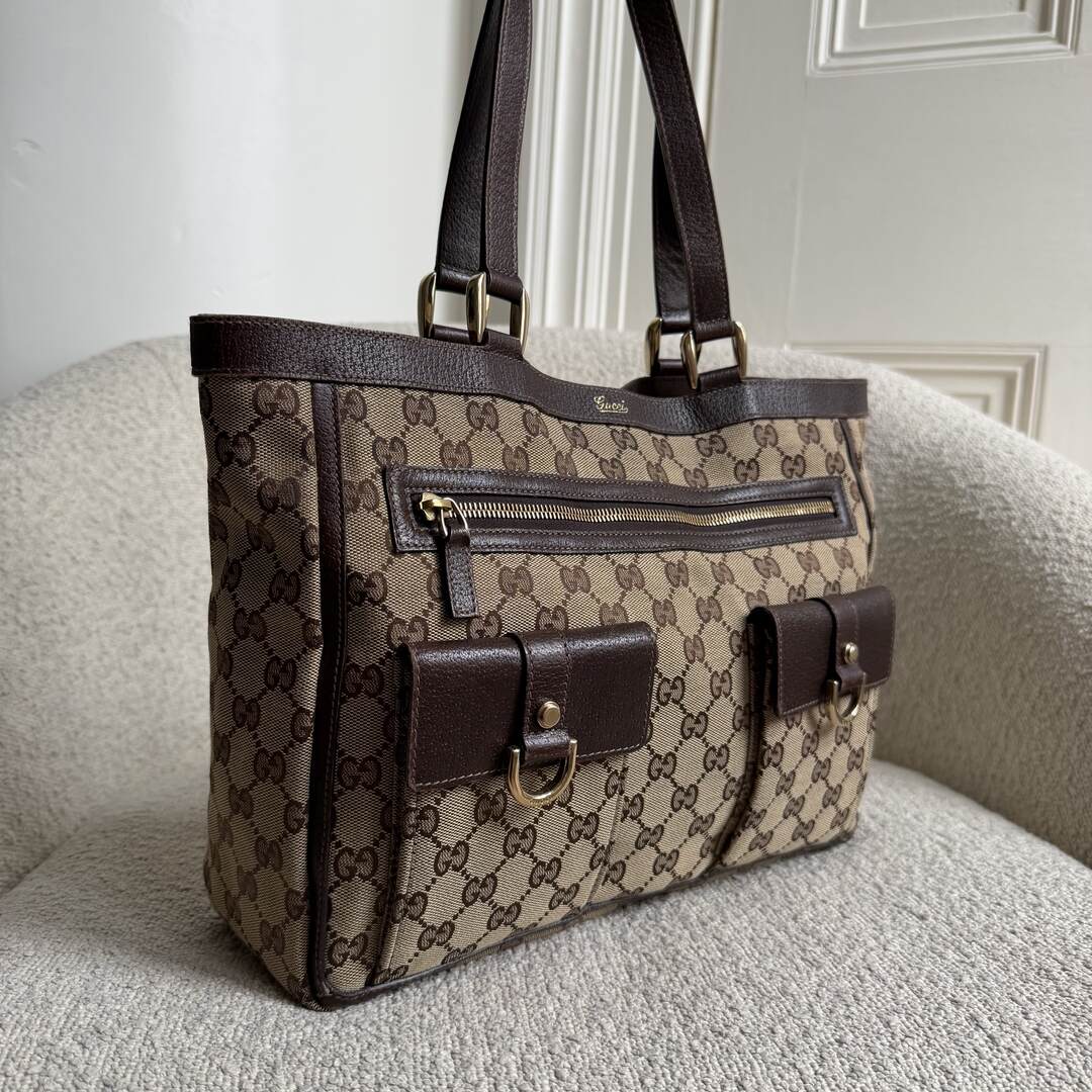 Gucci GG Canvas Abbey D-Ring Pocket Brown Tote Bag