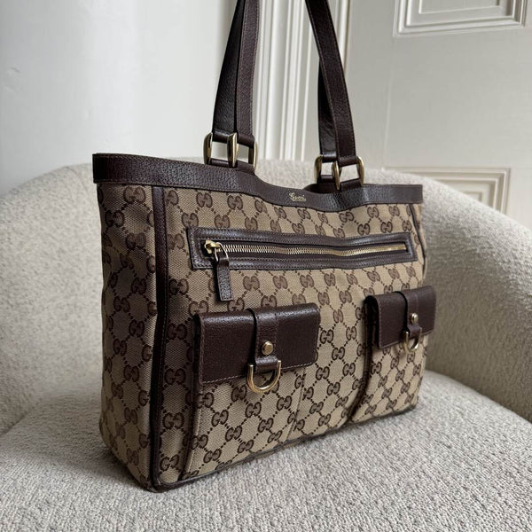 Gucci GG Canvas Abbey D-Ring Pocket Brown Tote Bag