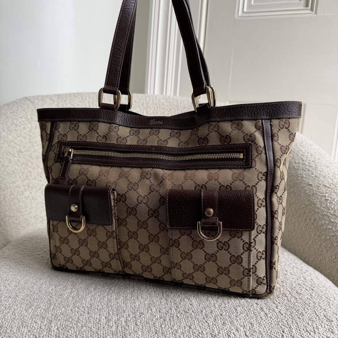 Gucci GG Canvas Abbey D-Ring Pocket Brown Tote Bag