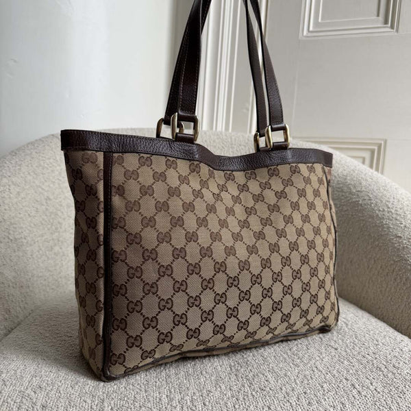 Gucci GG Canvas Abbey D-Ring Pocket Brown Tote Bag