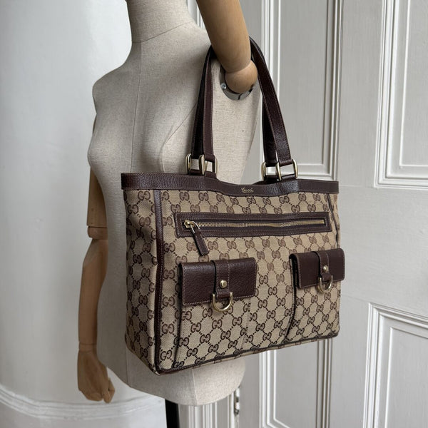 Gucci GG Canvas Abbey D-Ring Pocket Brown Tote Bag
