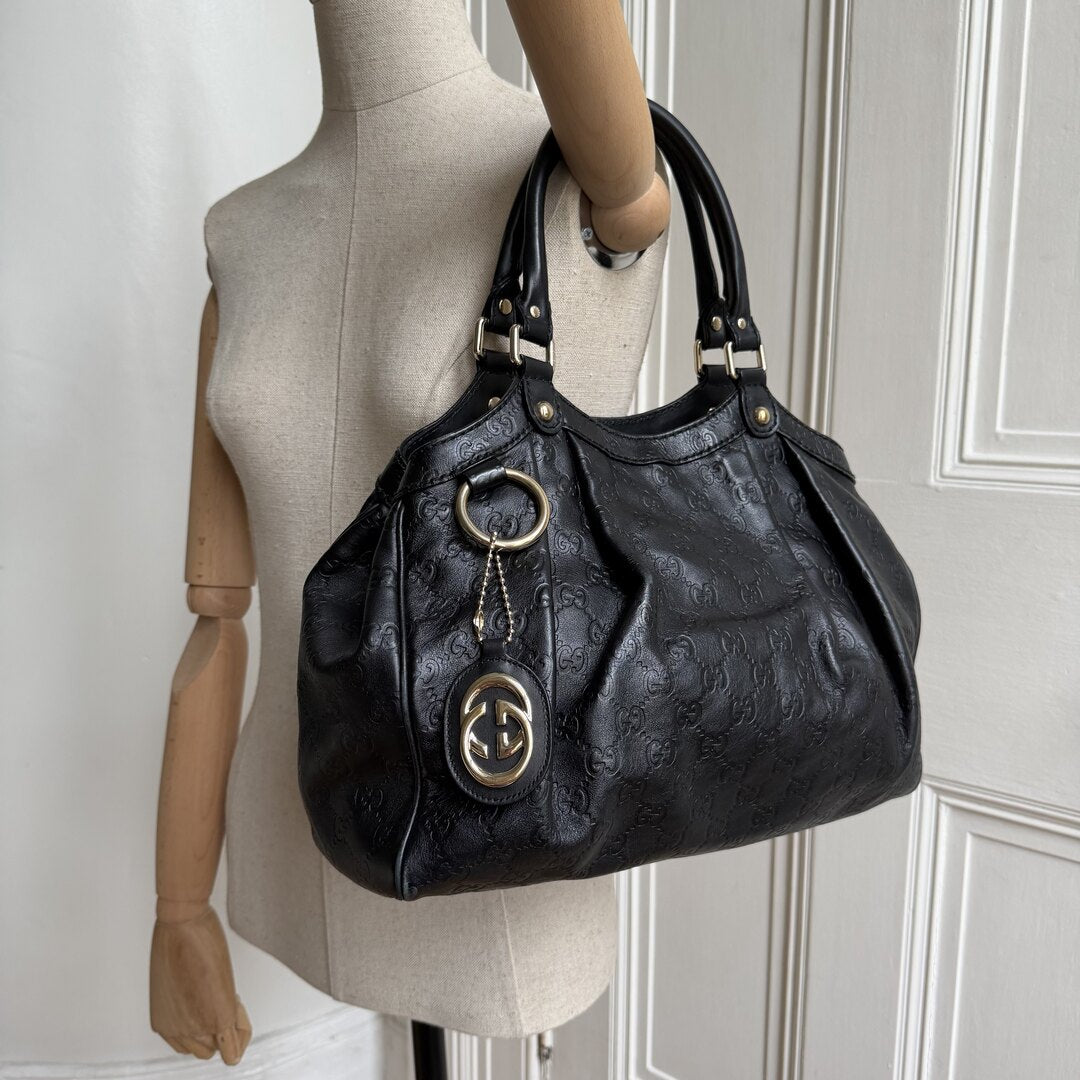 Gucci Guccissima Sukey Leather Black Tote Bag