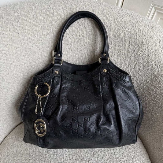 Gucci Guccissima Sukey Leather Black Tote Bag