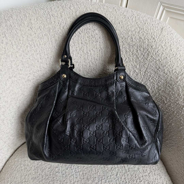 Gucci Guccissima Sukey Leather Black Tote Bag