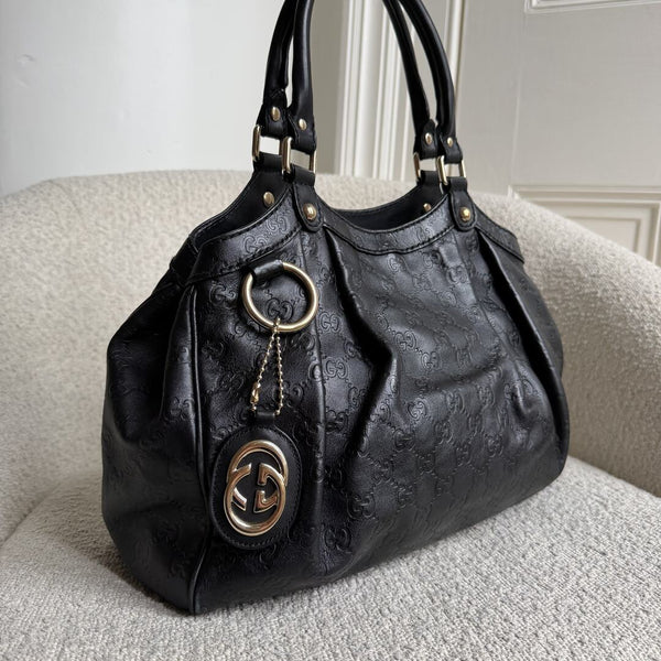 Gucci Guccissima Sukey Leather Black Tote Bag