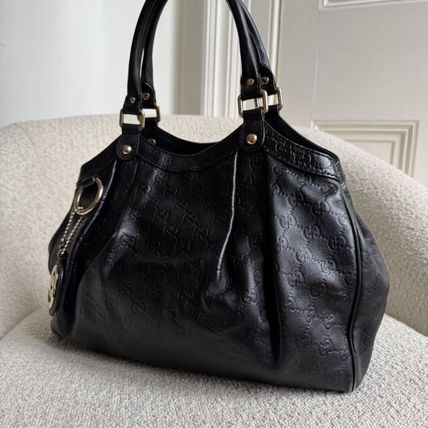 Gucci Guccissima Sukey Leather Black Tote Bag